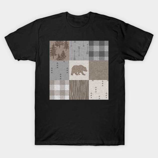 Bear Patchwork - Rustic Neutrals T-Shirt by SugarPineDesign